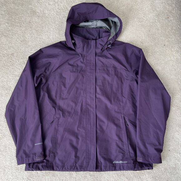 Eddie Bauer Weatheredge Rain Jacket Womens XL Waterproof Hooded Purple Hiking - Picture 1 of 7